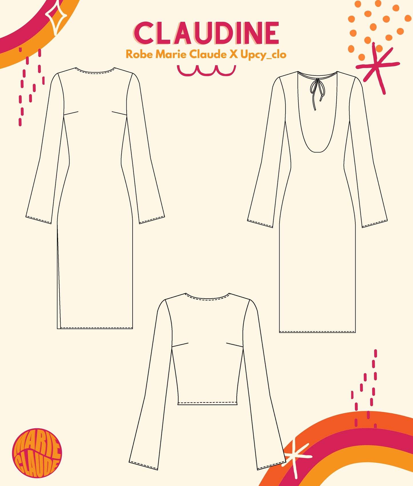 Patron en collaboration avec Chloé de la marque Upcy_Clo PATRON- Robe Claudine. Niveau debutant. Patron crée par la marque Marie claude qui permet d'apprendre la couture. 